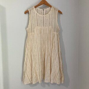FREE PEOPLE Women Size M Boho Mini Dress Sleeveless Loose Trapeze Lace Summer